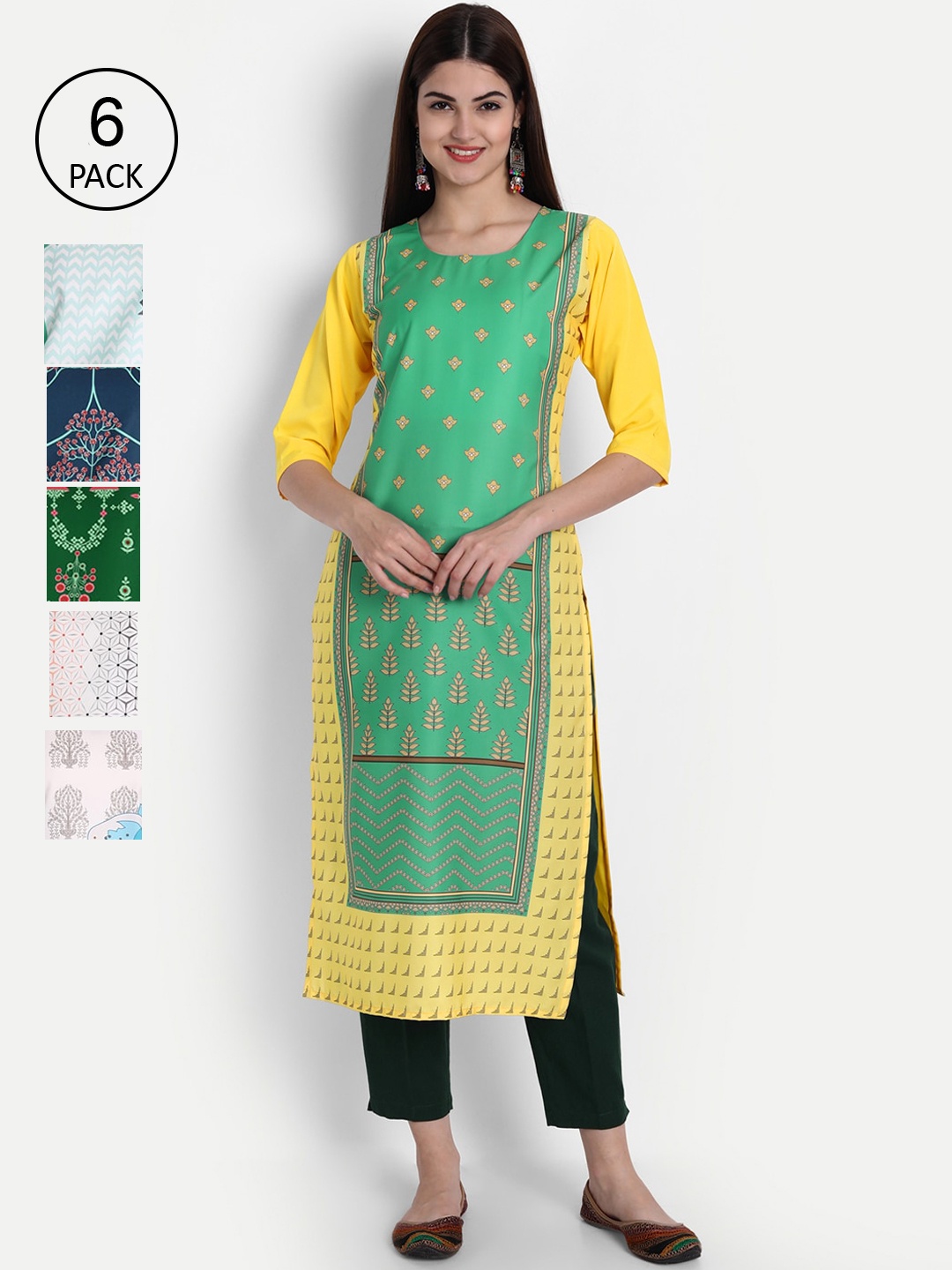 

1 Stop Fashion Women Pack Of 6 Kurtas, Green
