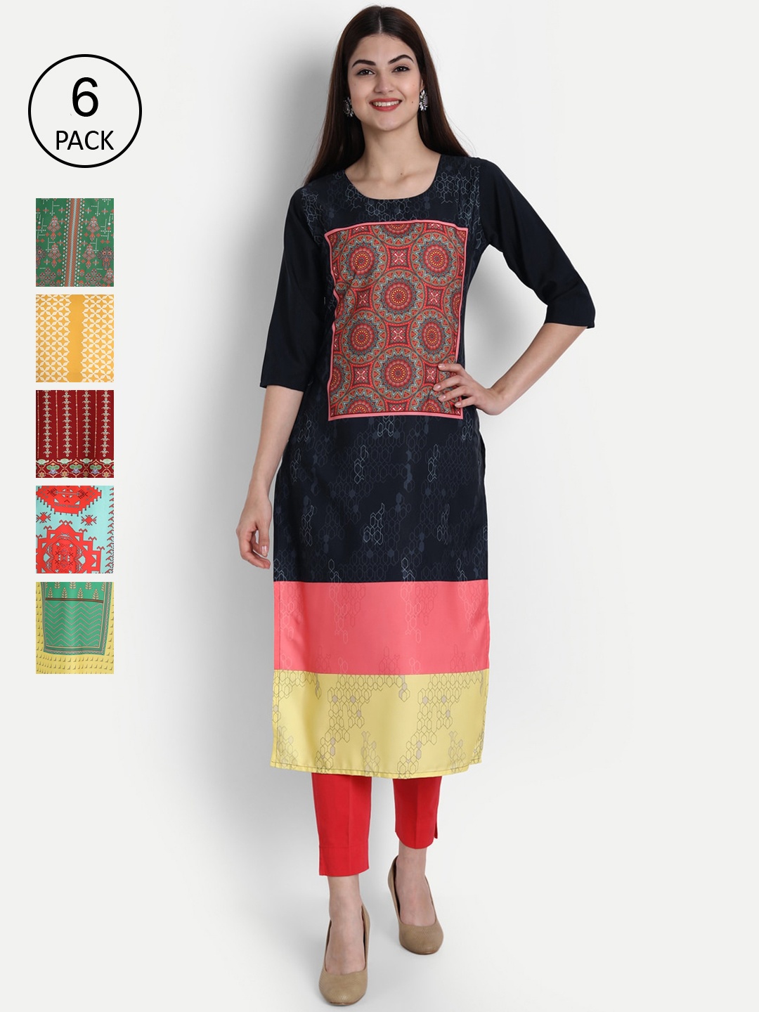 

1 Stop Fashion Women Pack Of 6 Kurtas, Yellow