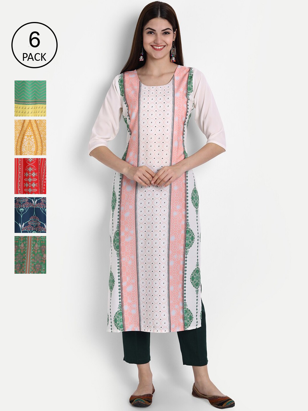 

1 Stop Fashion Women Pack of 6 Digital Print Straight Kurtas, Multi