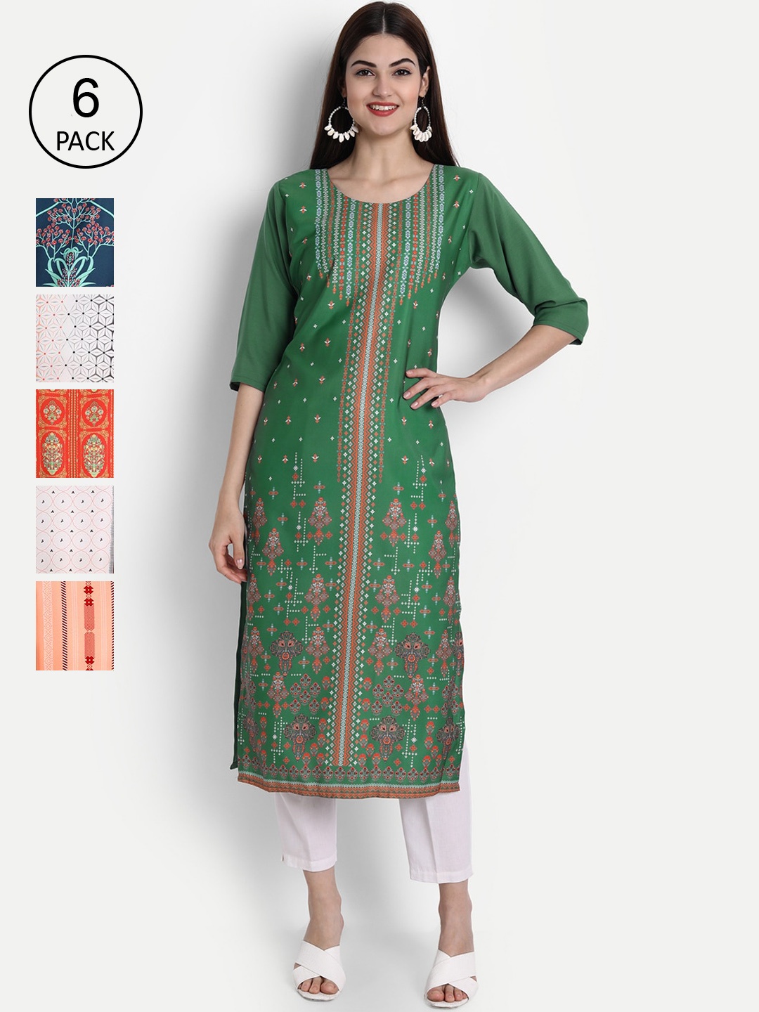 

1 Stop Fashion Women Pack of 6 Digital Print Straight Kurtas, Multi