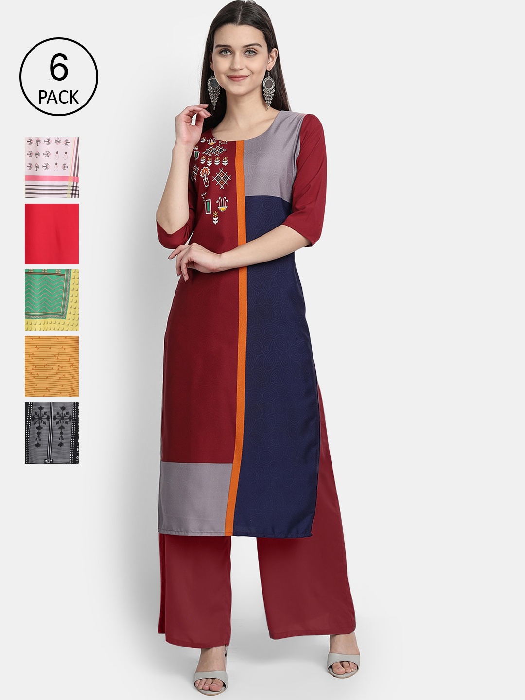 

1 Stop Fashion Women Pack of 6 Digital Print Straight Kurtas, Multi