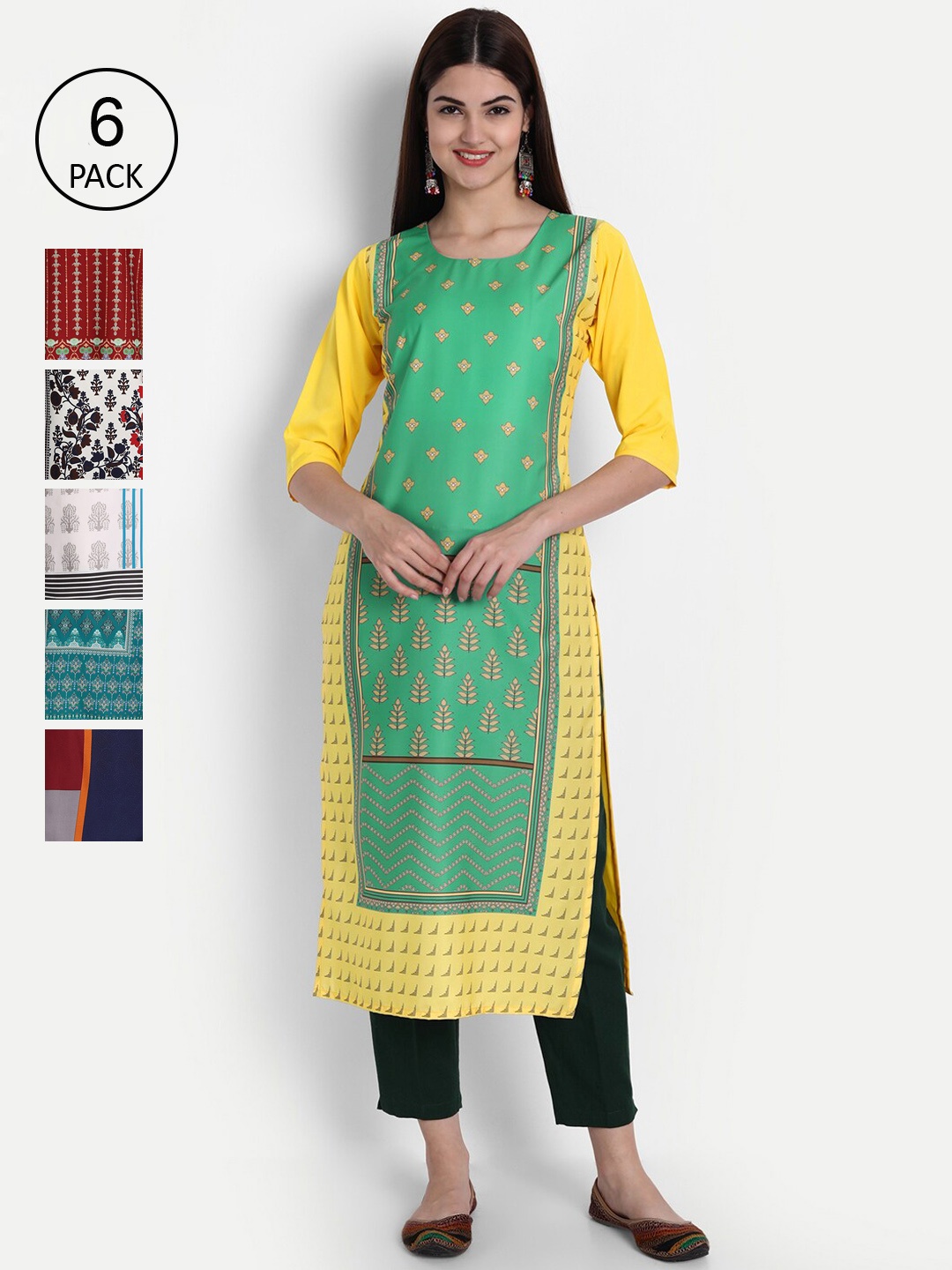 

1 Stop Fashion Women Pack of 6 Digital Print Straight Kurtas, Multi