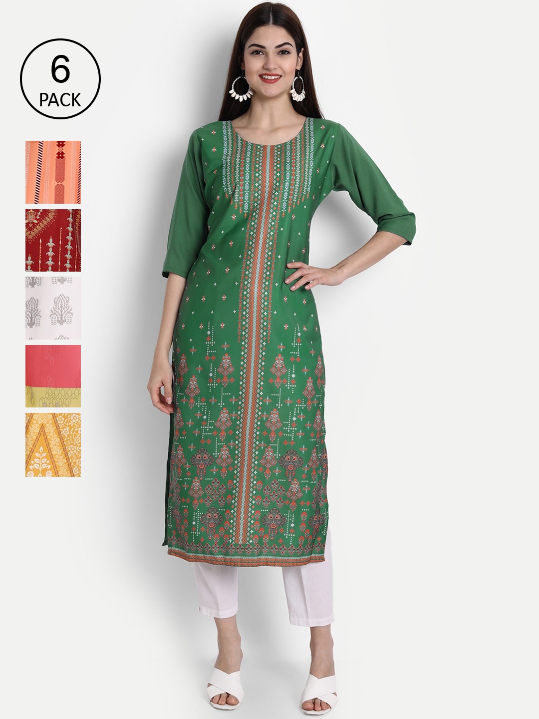 

1 Stop Fashion Women Pack of 6 Digital Print Straight Kurtas, Multi