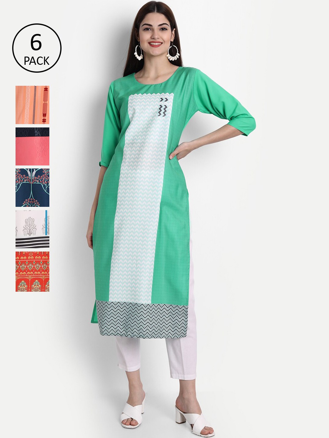 

1 Stop Fashion Women Pack of 6 Digital Print Straight Kurtas, Multi