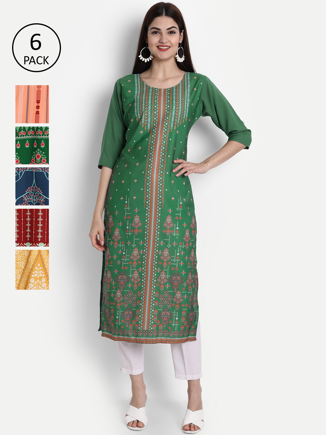 

1 Stop Fashion Women Pack of 6 Digital Print Straight Kurtas, Multi
