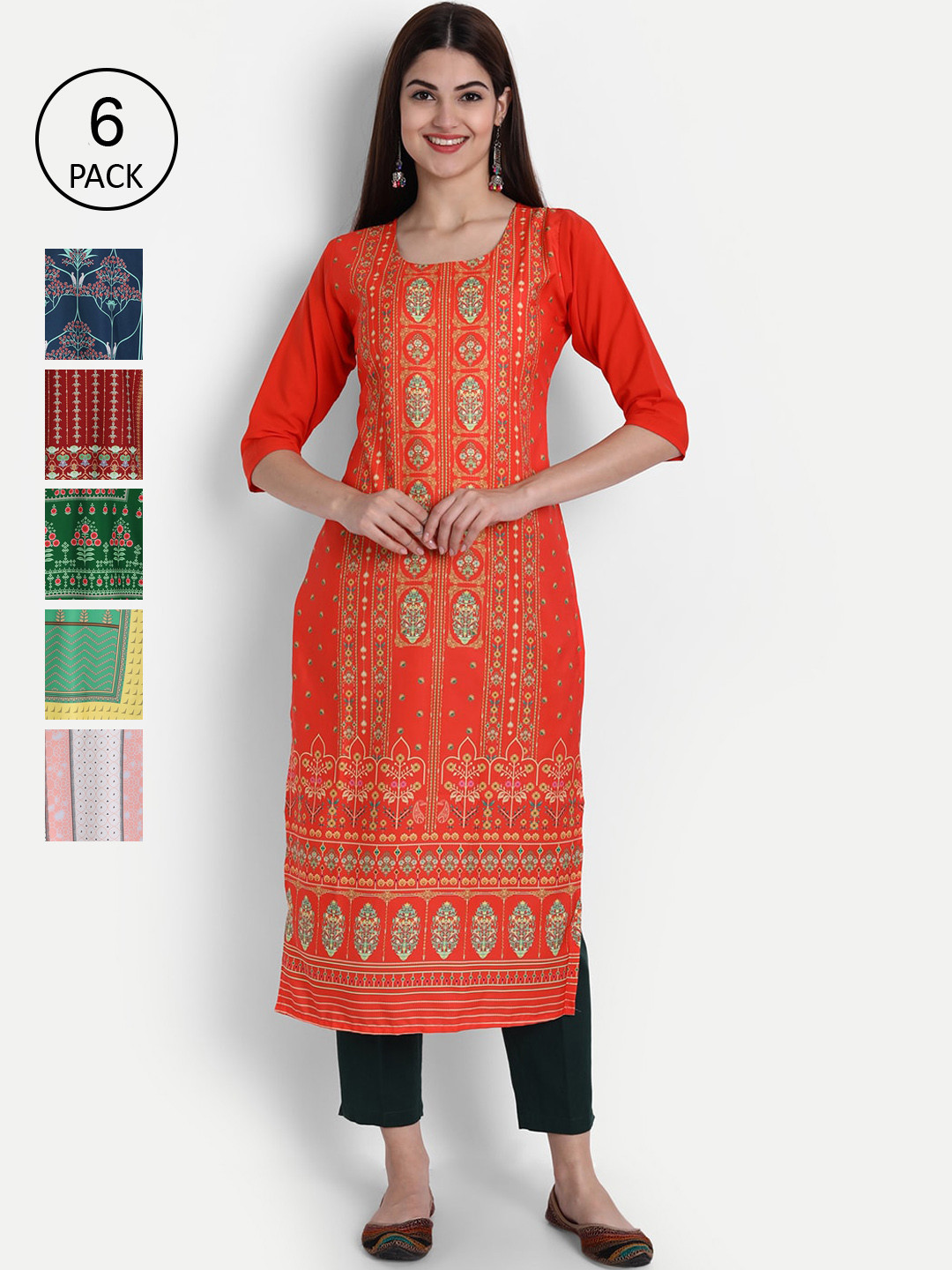 

1 Stop Fashion Women Pack Of 6 Kurtas, Red