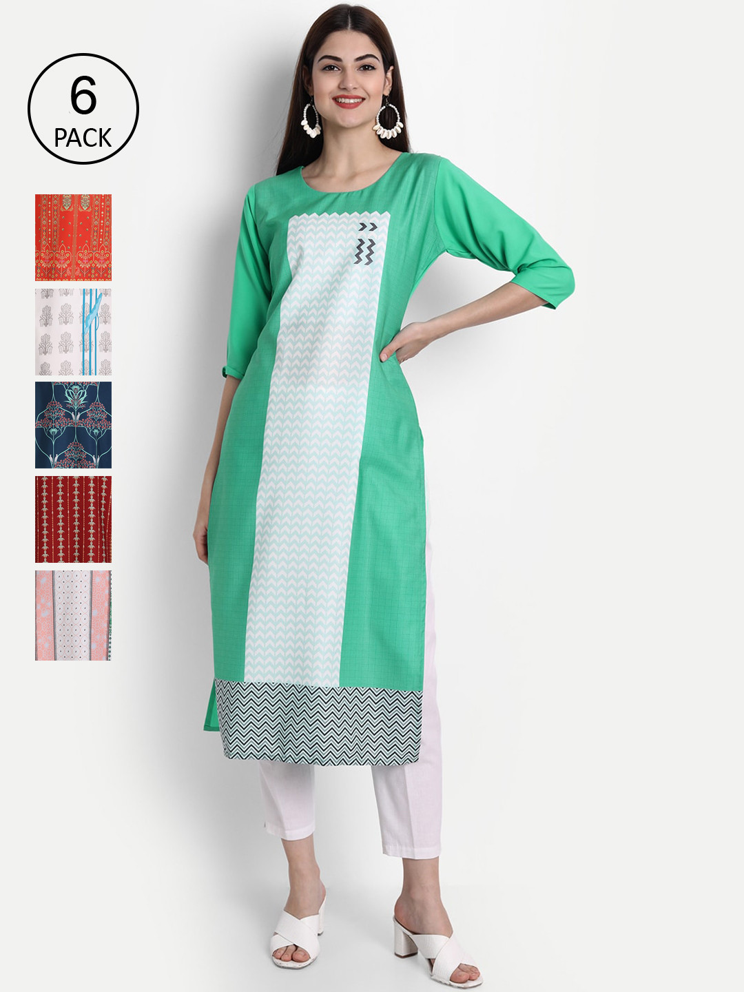 

1 Stop Fashion Women Pack of 6 Multicoloured Printed Straight Kurtas, Multi