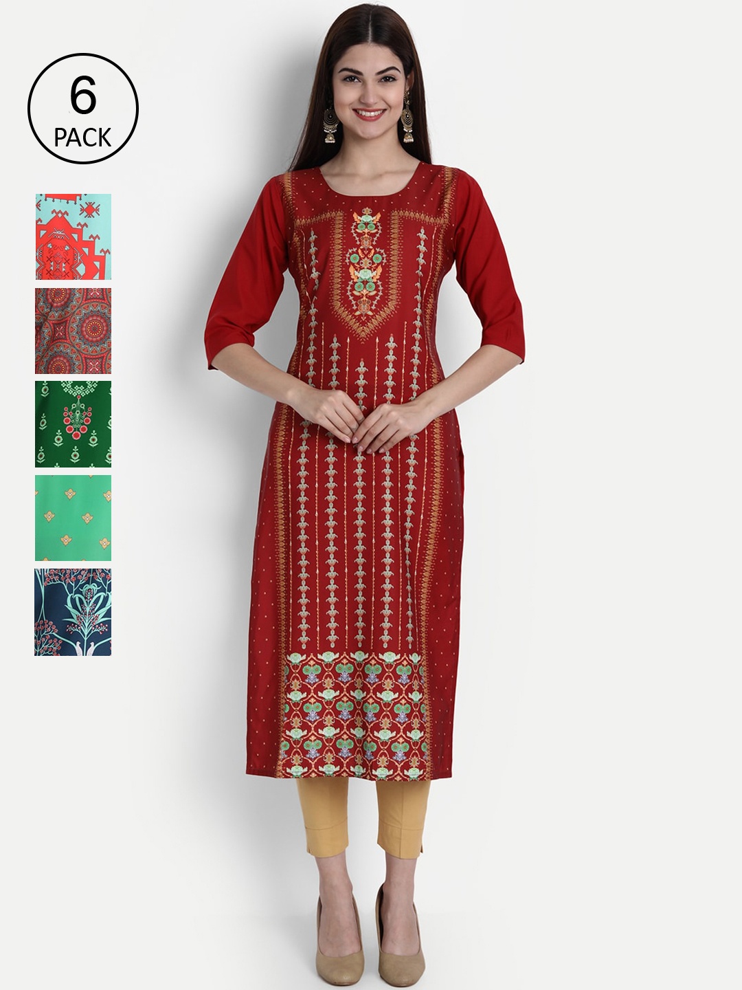 

1 Stop Fashion Women Pack Of 6 Kurtas, Green