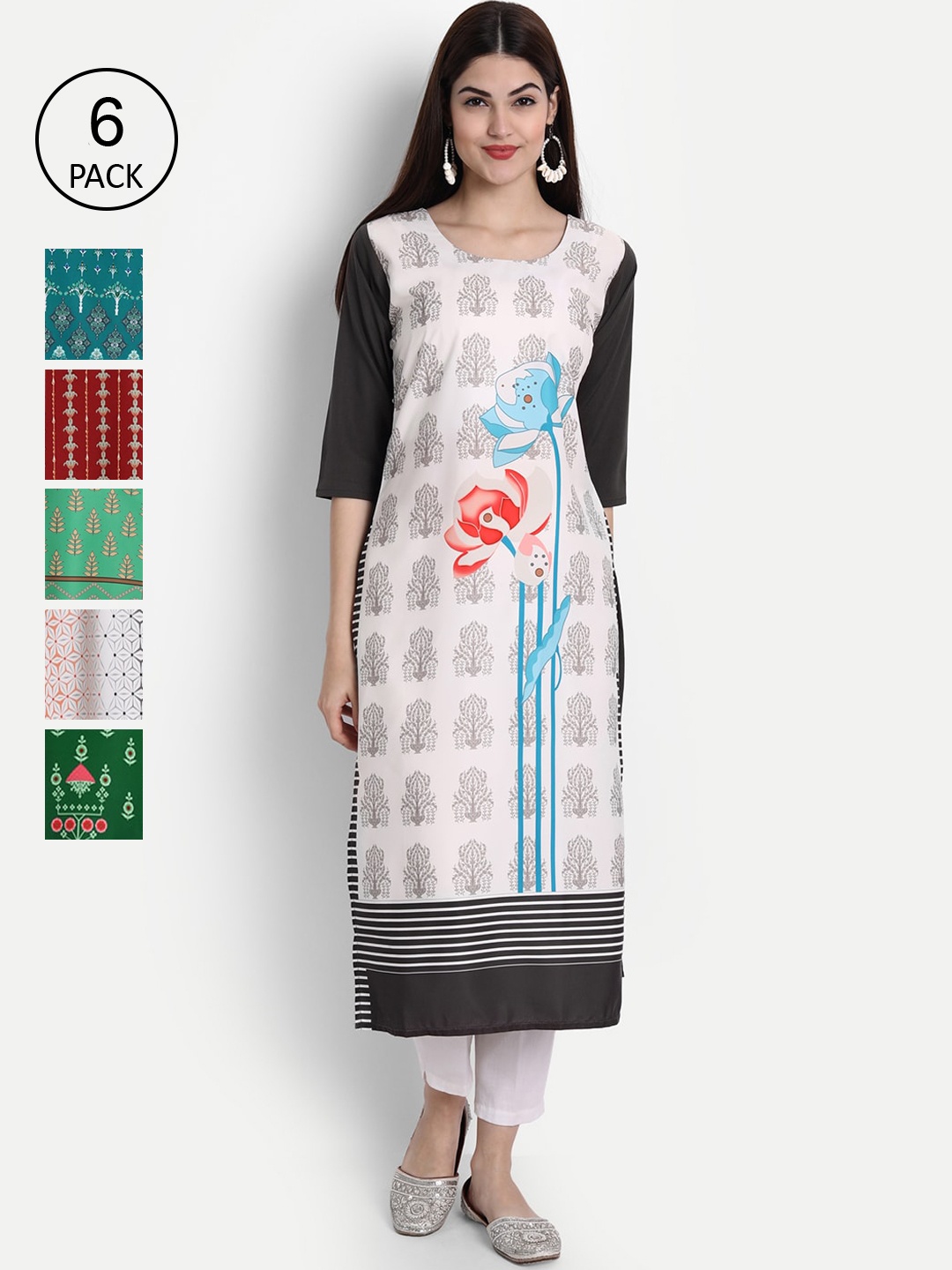 

1 Stop Fashion Women Multicoloured Ethnic Motifs Embroidered Thread Work Crepe Kurta, Green