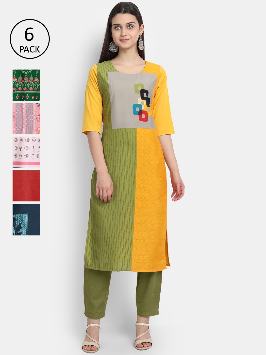 

1 Stop Fashion Women Pack Of 6 Kurtas, Red