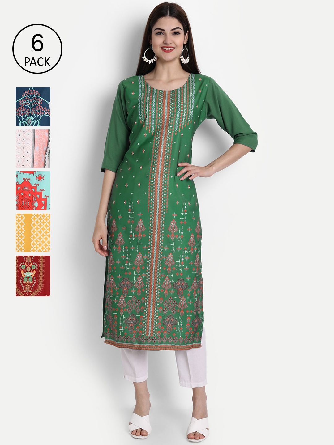 

1 Stop Fashion Women Pack of 6 Digital Print Straight Kurtas, Multi