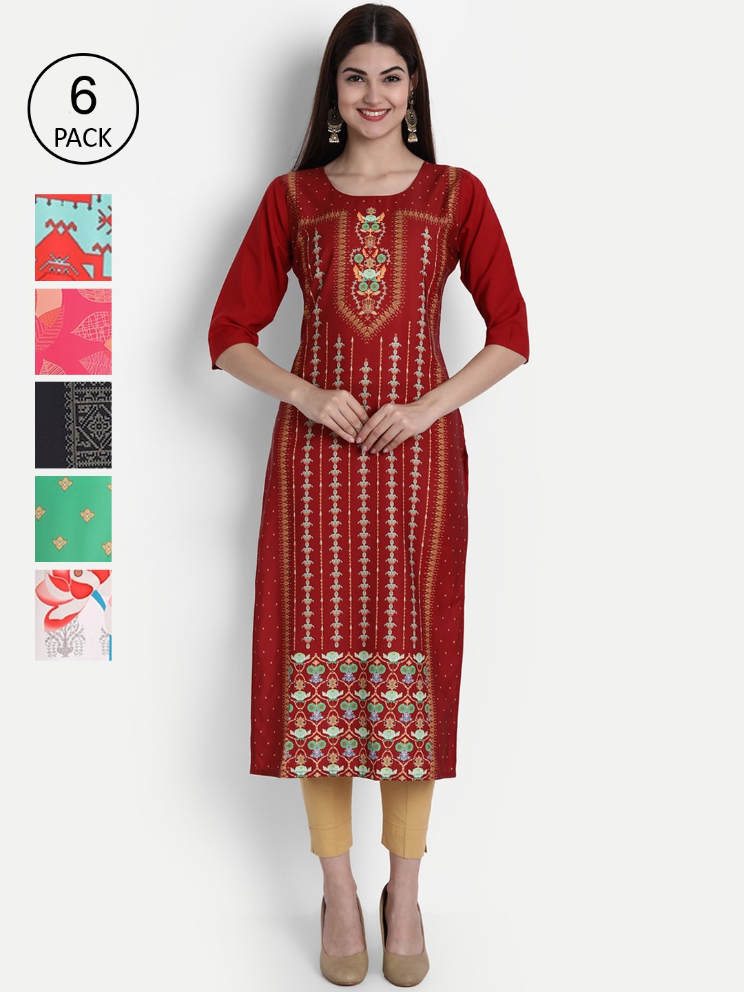 

1 Stop Fashion Women Pack Of 6 Kurtas, Maroon