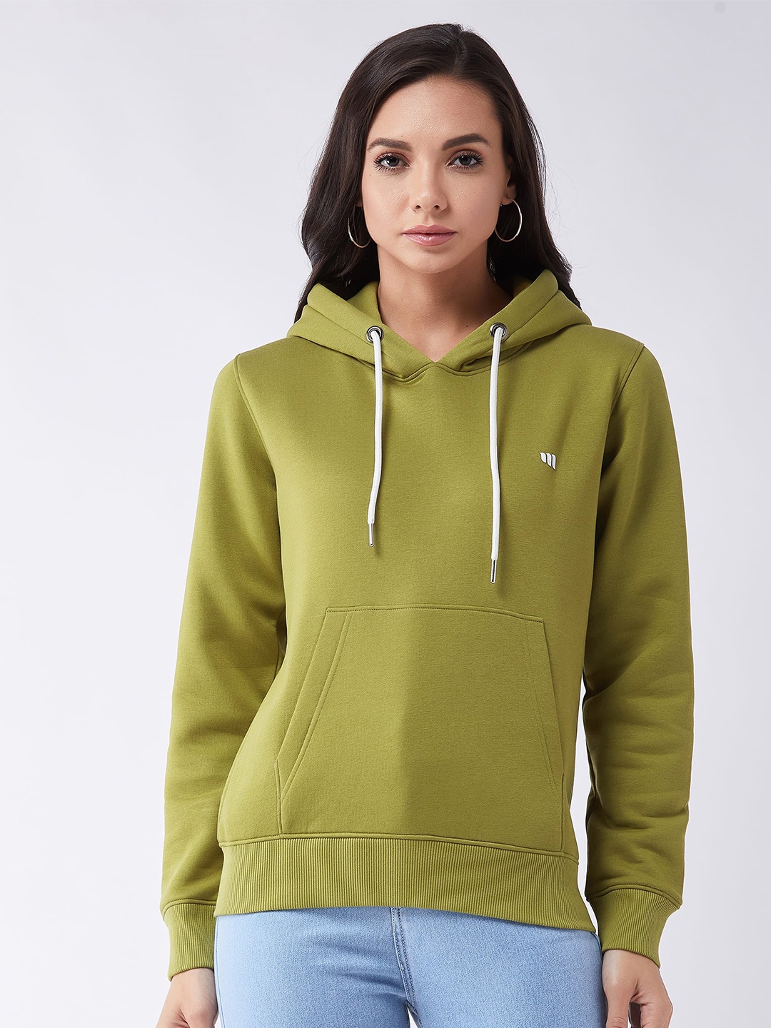 

Modeve Women Olive Green Solid Hooded Sweatshirt
