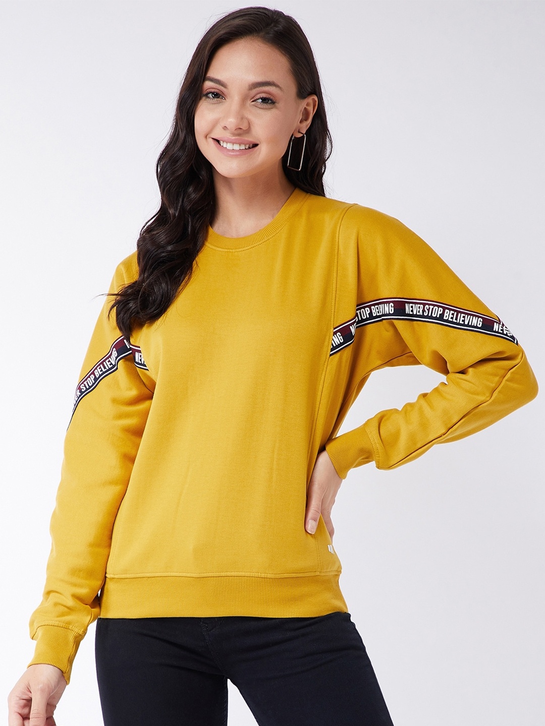 

Modeve Women Mustard Yellow Cotton Sweatshirt