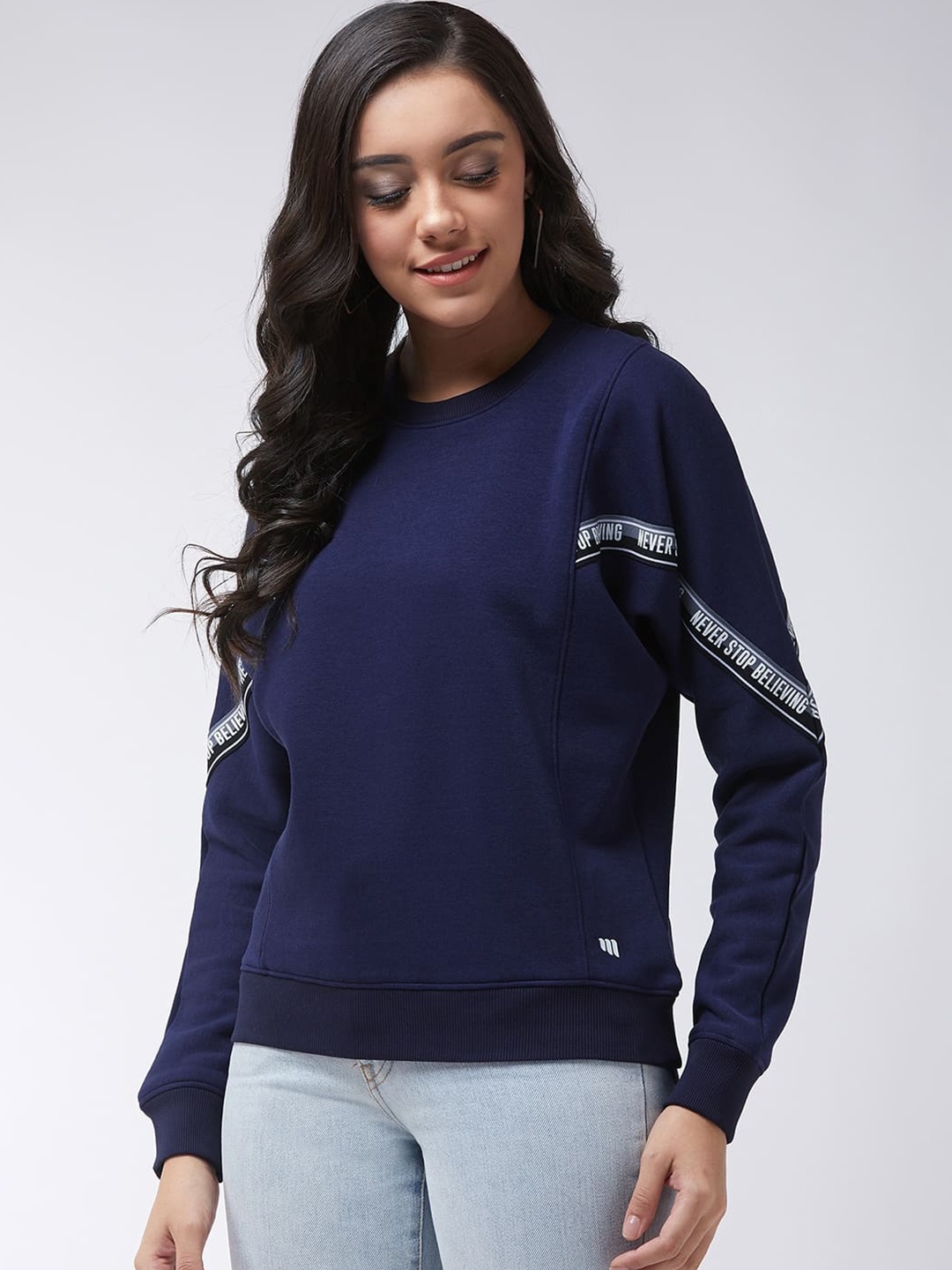 

Modeve Women Navy Blue Printed Round Neck Sweatshirt