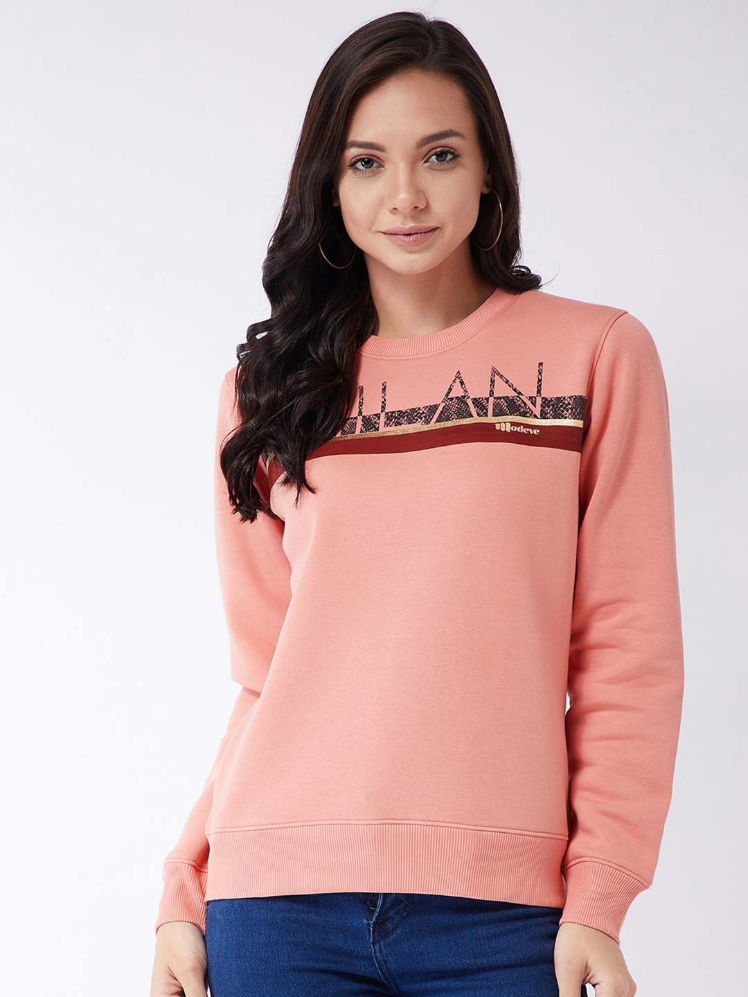 

Modeve Women Peach-Coloured Cotton Sweatshirt