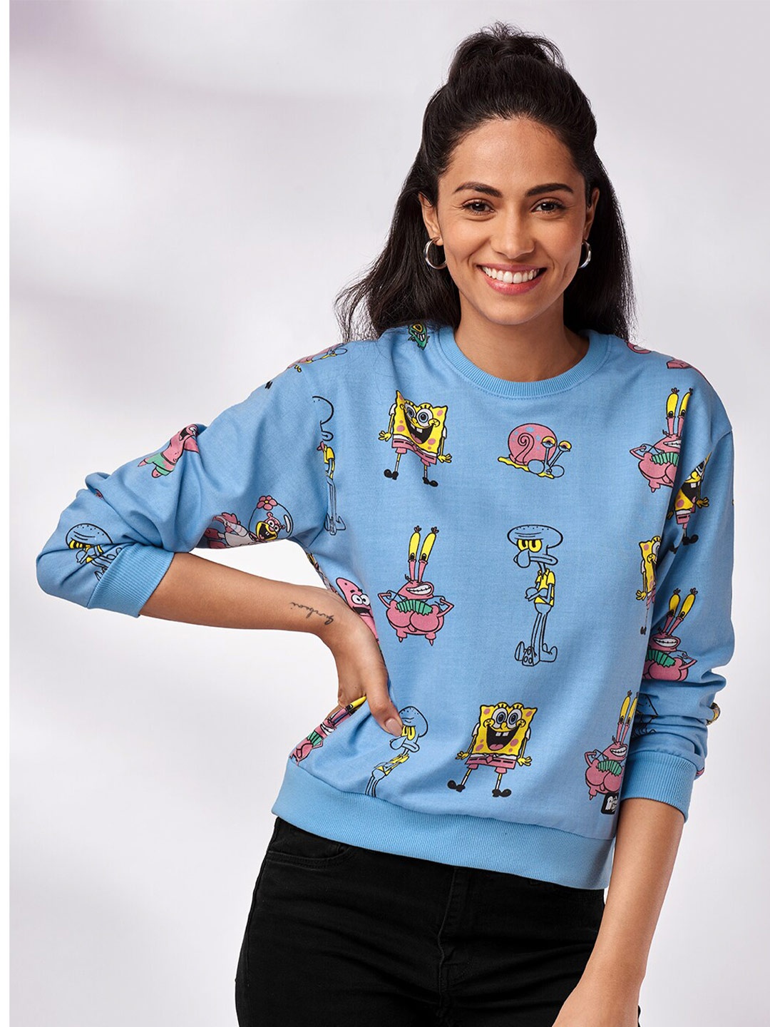 

The Souled Store Women Blue Spongebob Printed Sweatshirt