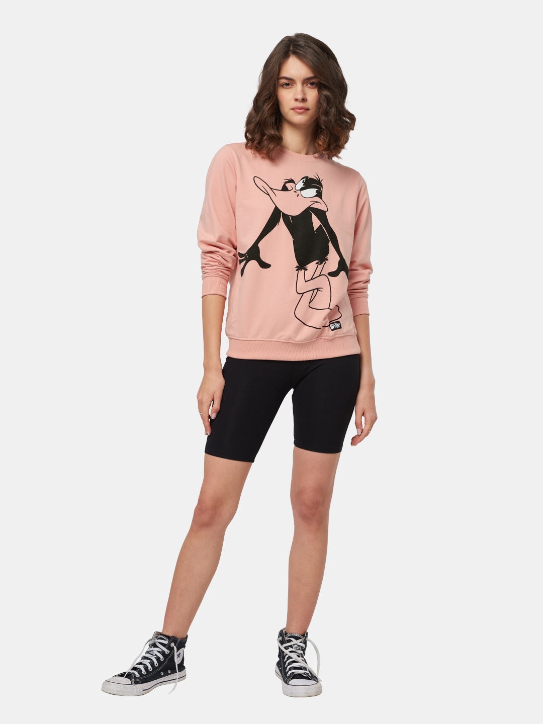 

The Souled Store Women Peach-Coloured Daffy Duck Printed Cotton Sweatshirt