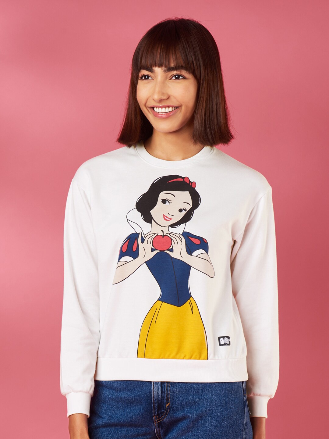 

The Souled Store Women White & Blue Disney Princess Snow White Printed Cotton Sweatshirt