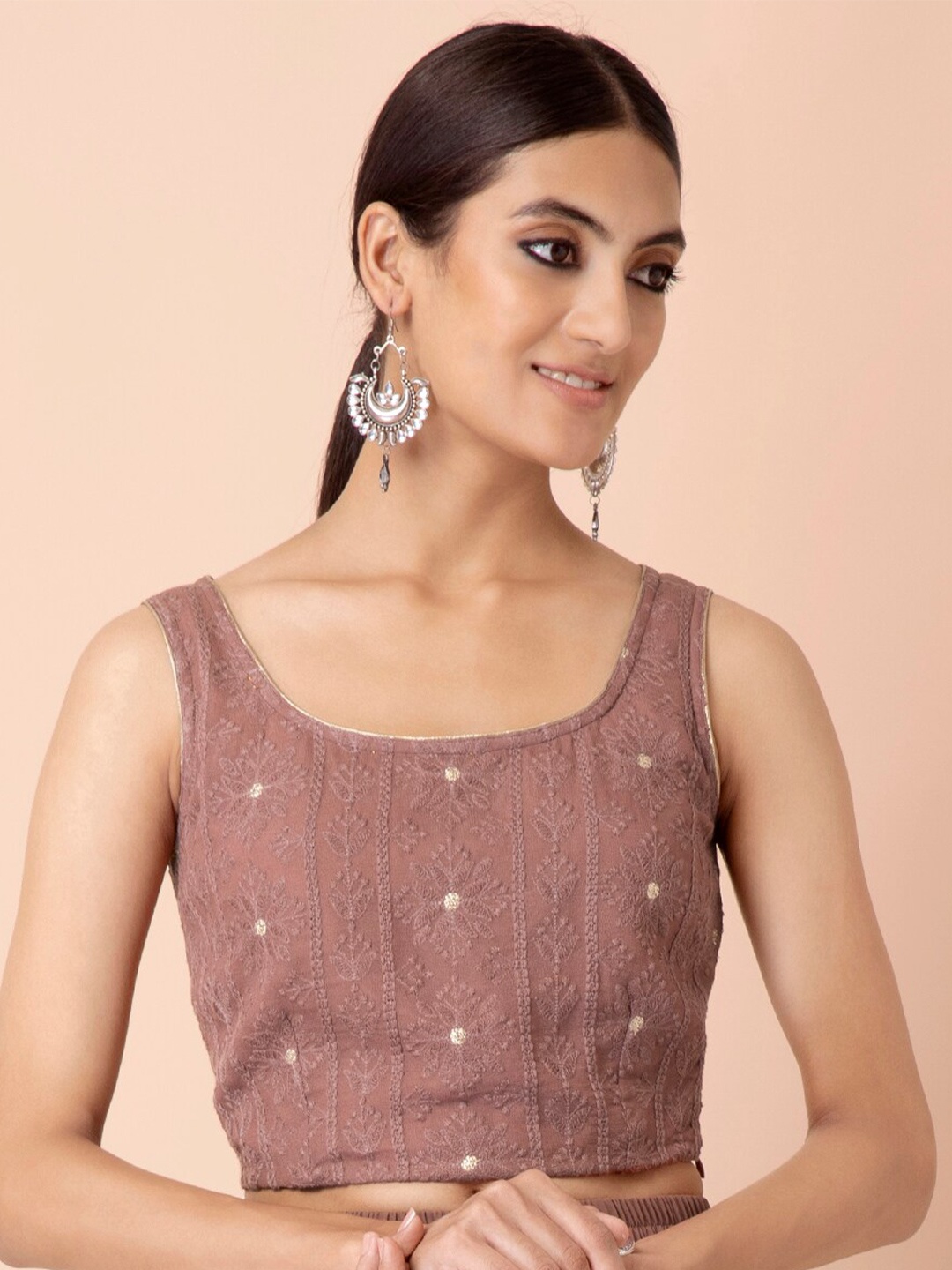 

INDYA Pink Embellished Georgette Crop Top