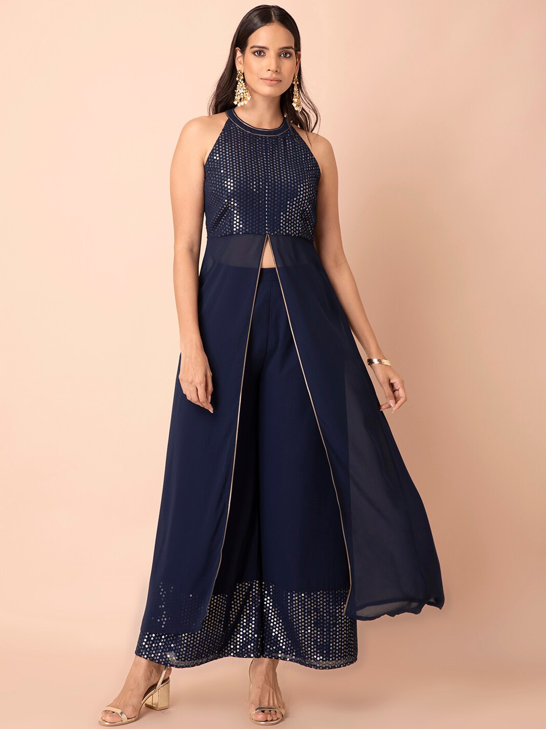 

INDYA Women Navy Blue Georgette Kurta