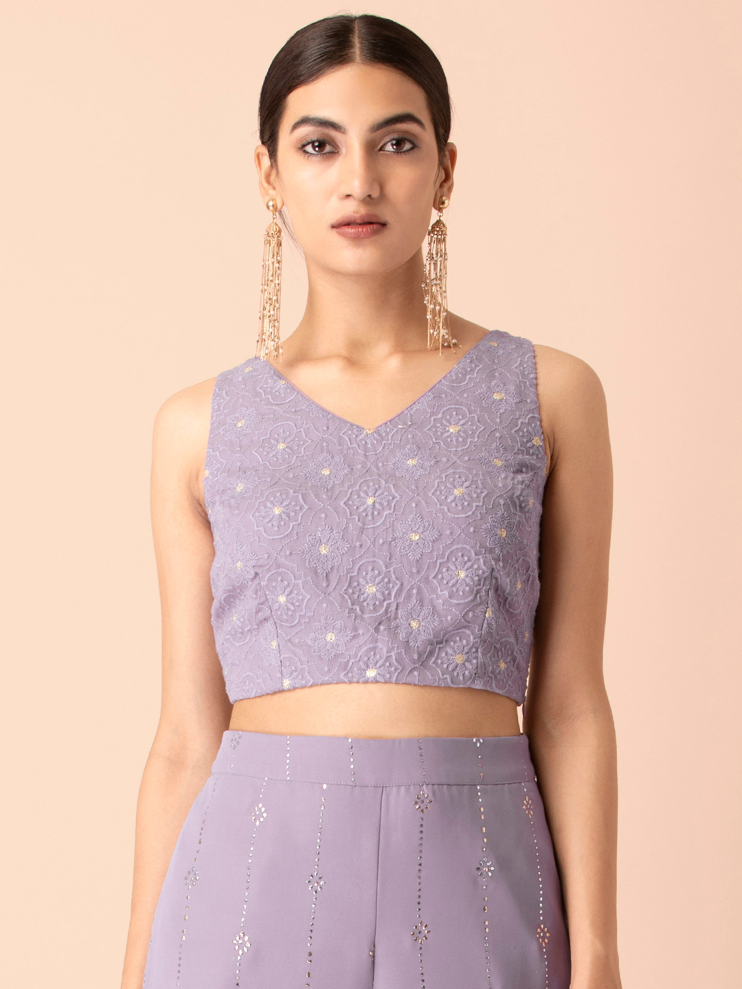 

INDYA for Shraddha Kapoor Lavender Chikankari Back Tie Crop Top