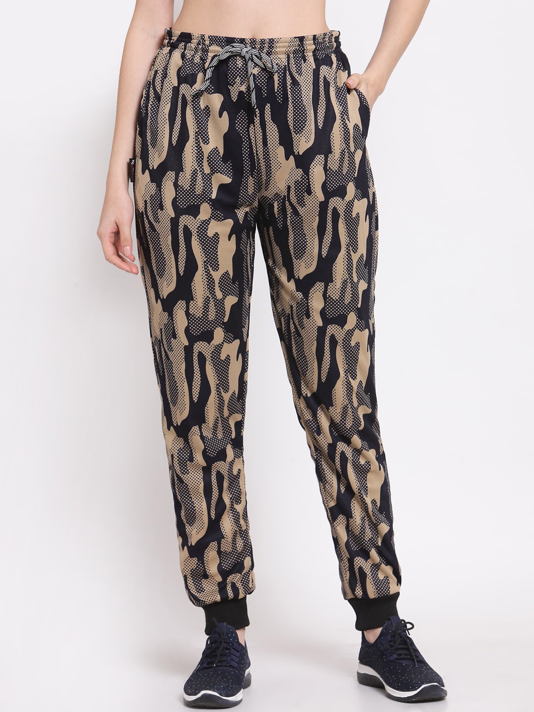 

KLOTTHE Women Beige & Black Camouflage Joggers with Rapid Dry Technology