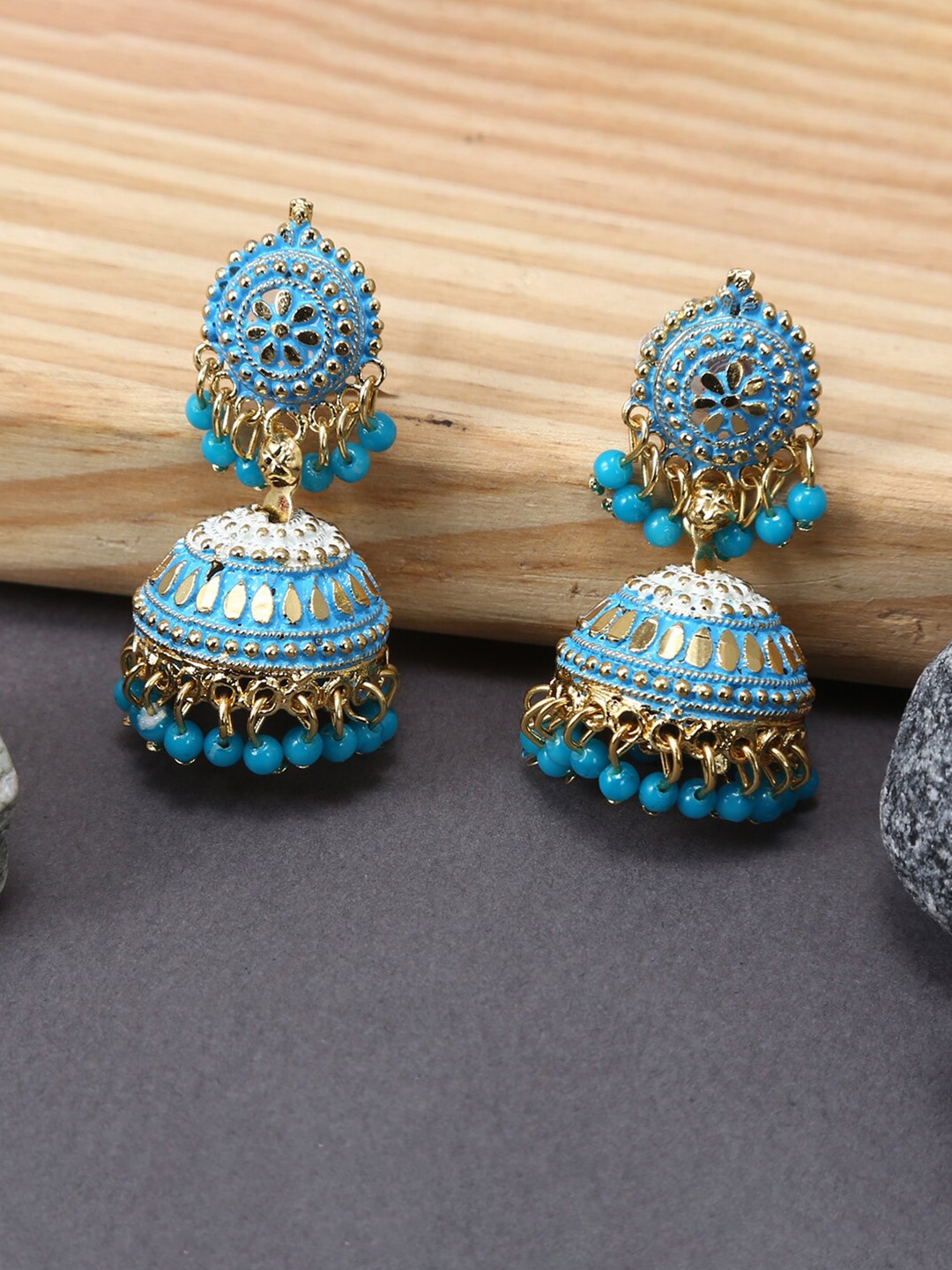 

Jewelz Turquoise Blue Rhodium-Plated Contemporary Beaded Drop Earrings