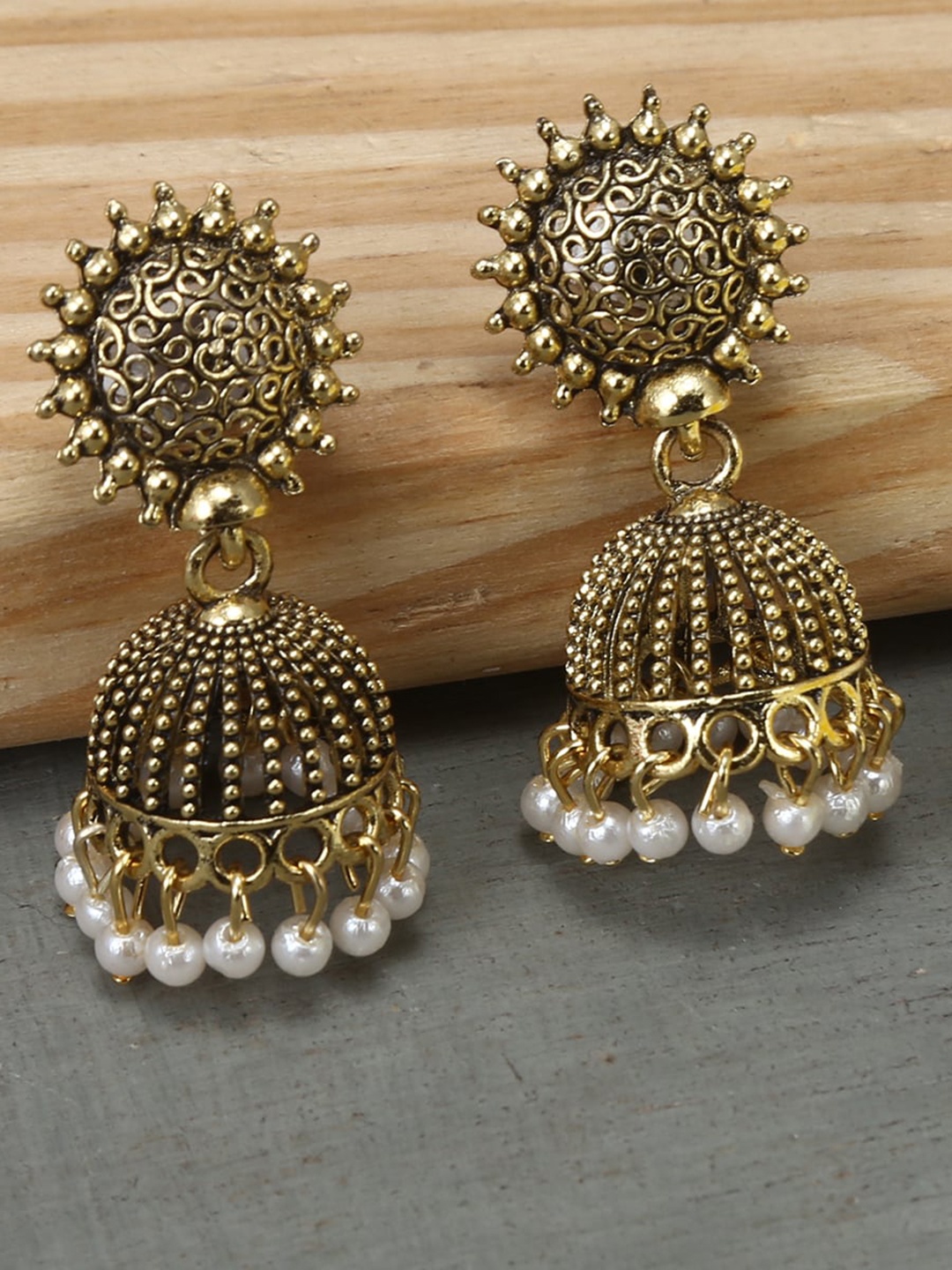 

Jewelz Gold-Toned & White Dome Shaped Drop Earrings