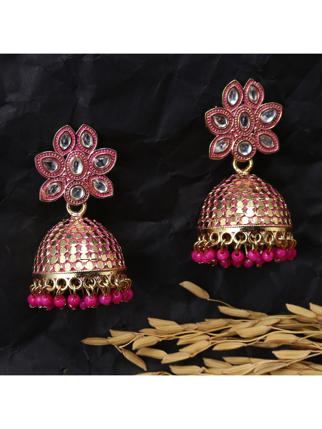 

Jewelz Pink & Gold-Toned Dome Shaped Drop Earrings