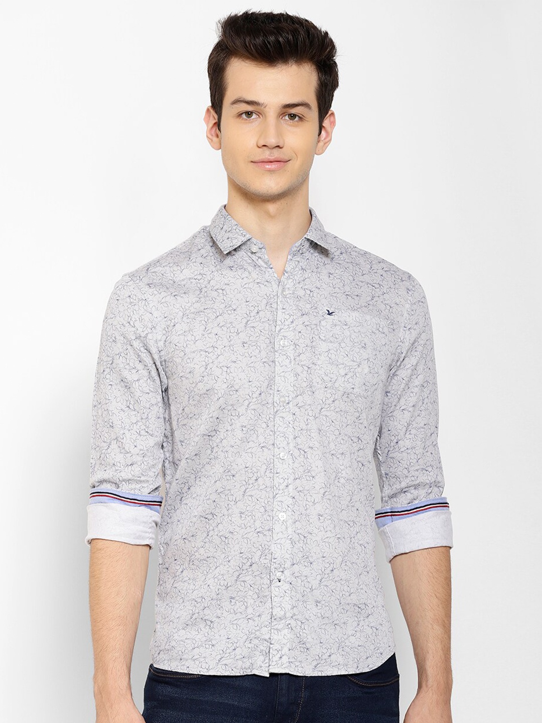 

cape canary Men Grey Smart Floral Printed Casual Shirt