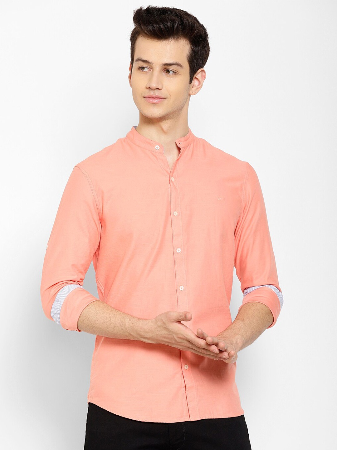

cape canary Men Peach-Coloured Smart Casual Shirt