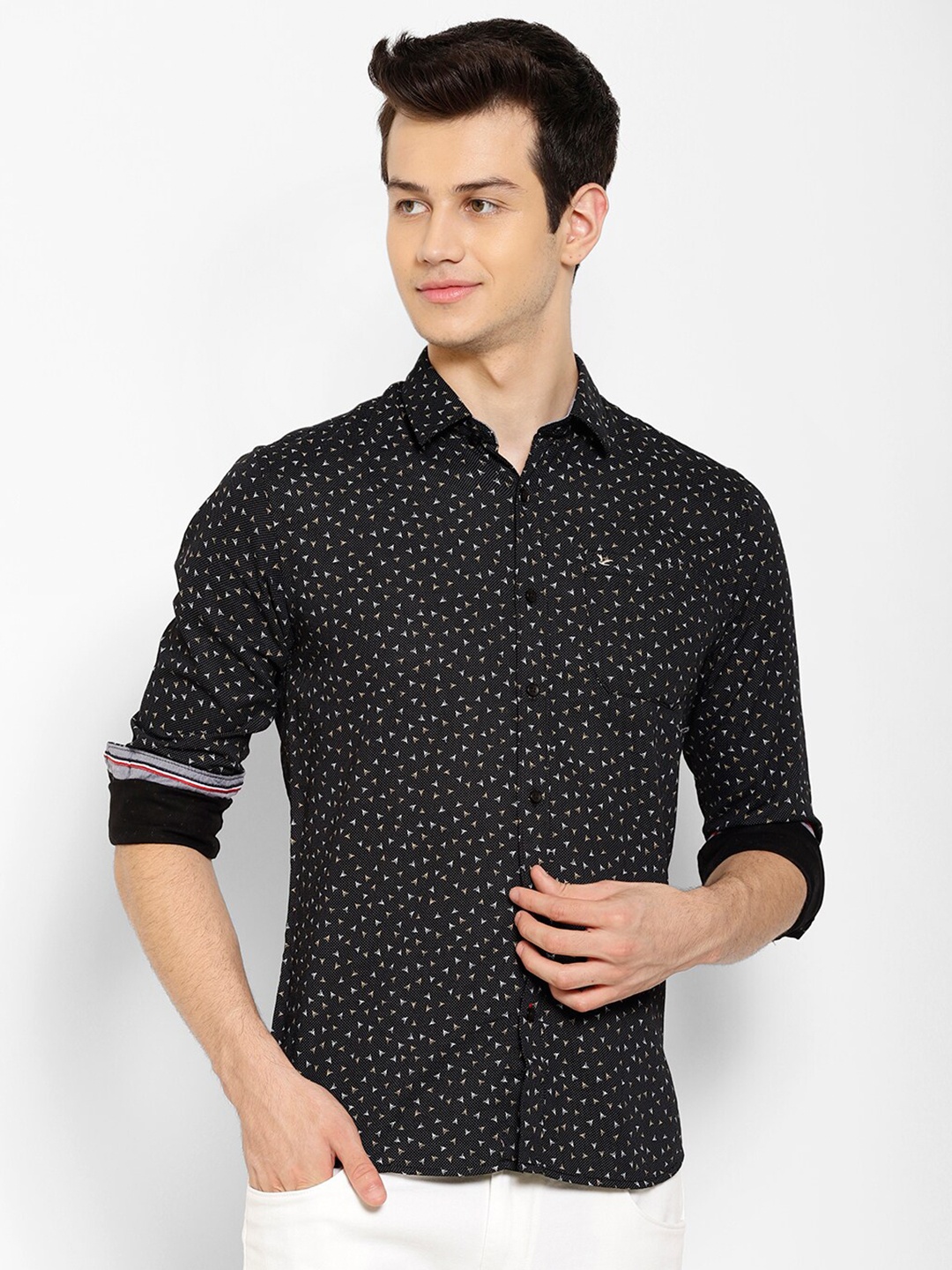

cape canary Men Black Smart Printed Casual Shirt