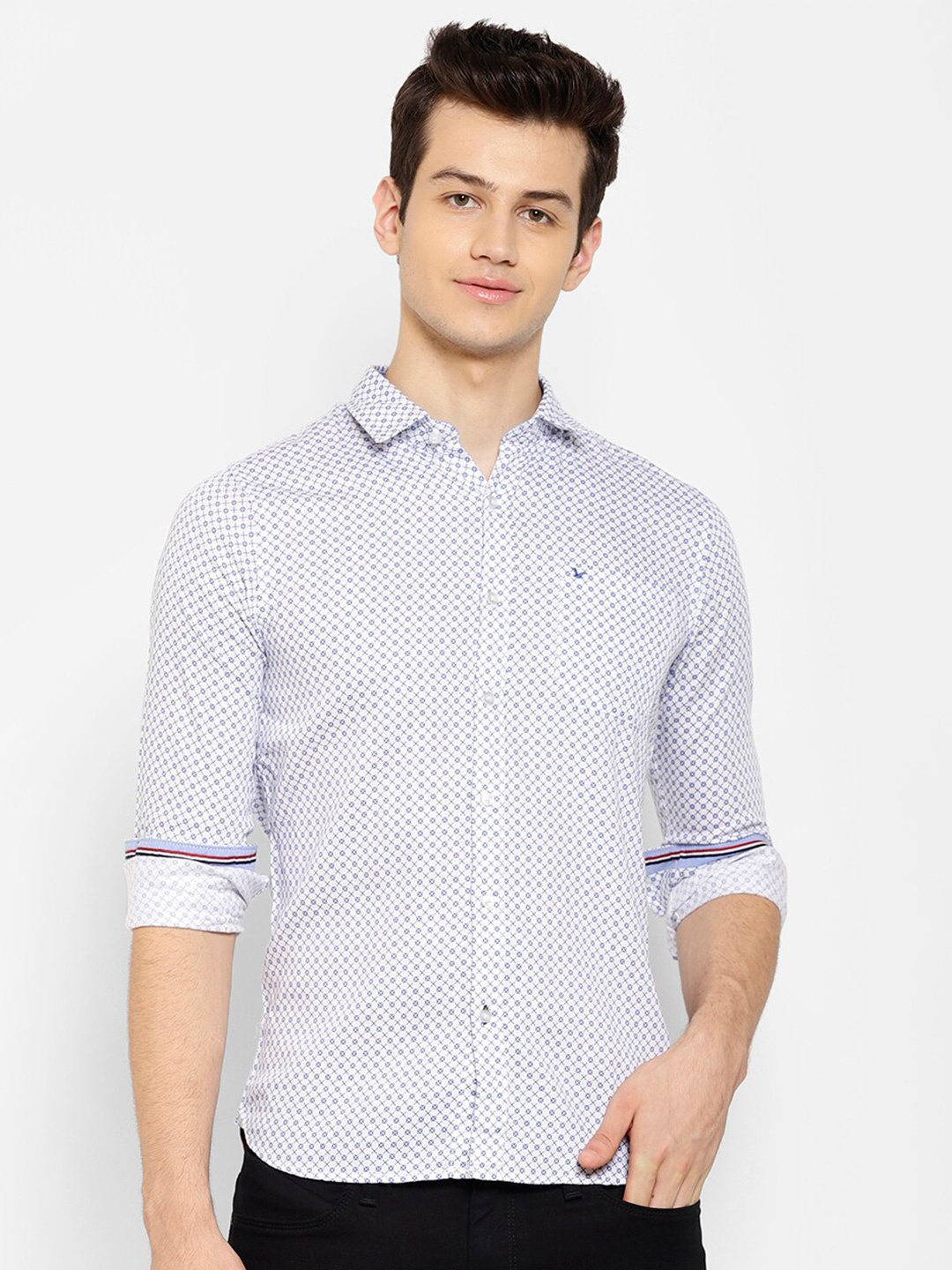 

cape canary Men Blue Smart Printed Casual Cotton Shirt