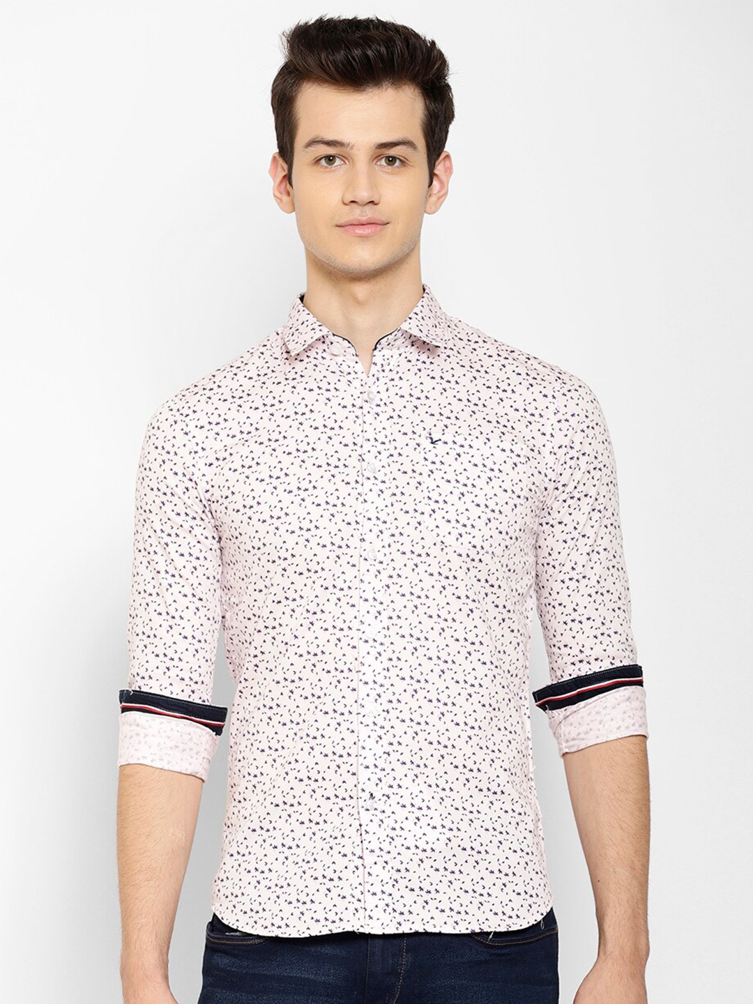 

cape canary Men Peach-Coloured Smart Floral Printed Casual Cotton Shirt