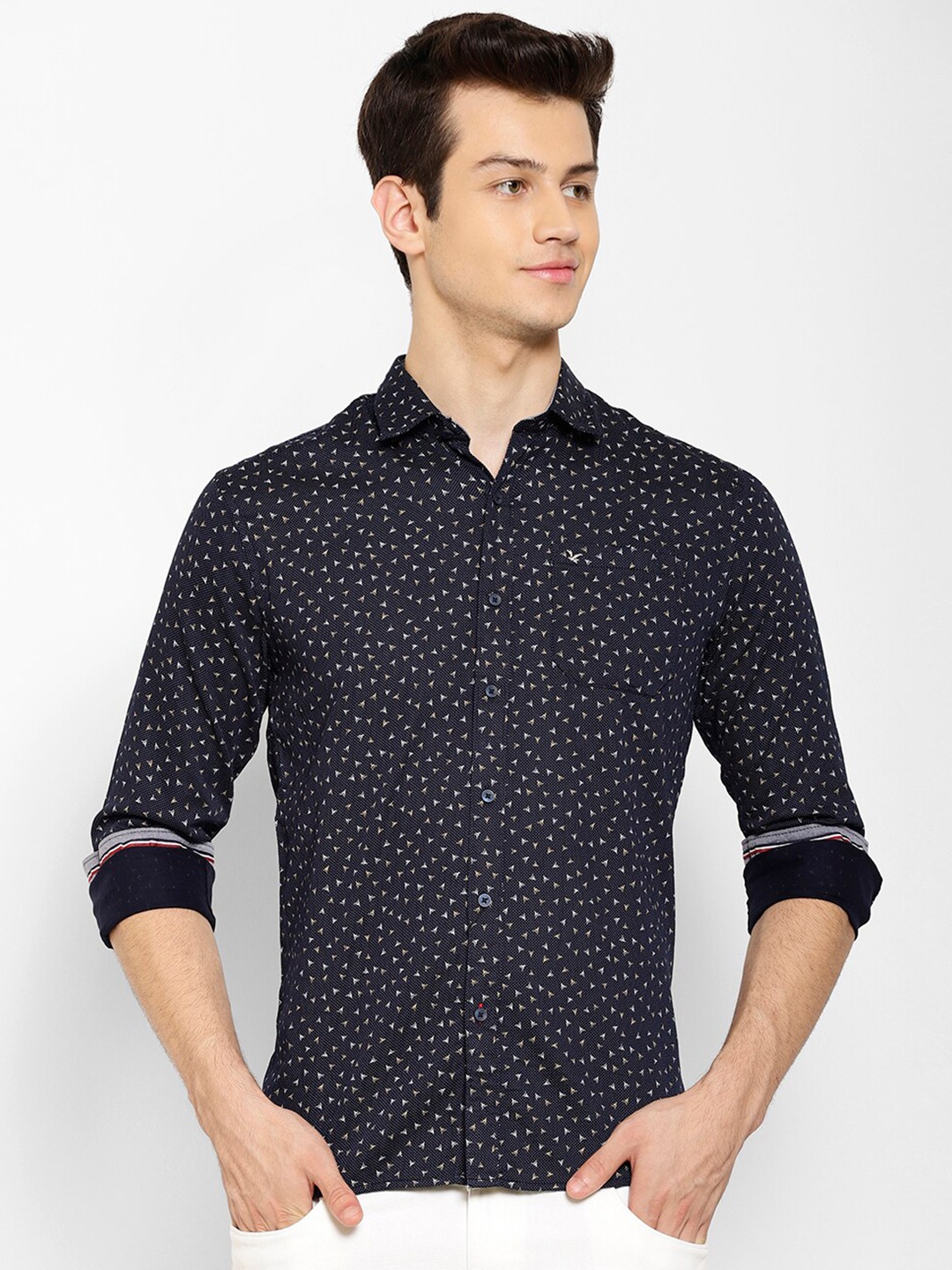 

cape canary Men Navy Blue Smart Printed Casual Shirt