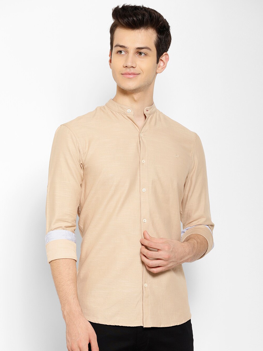 

cape canary Men Beige Smart Casual Cotton Shirt