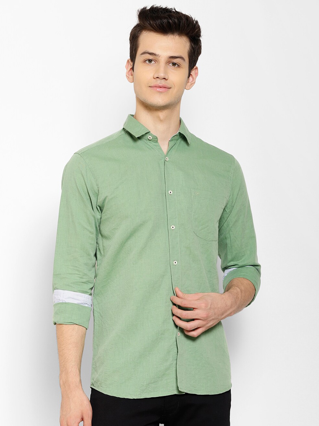 

cape canary Men Green Smart Cotton Casual Shirt