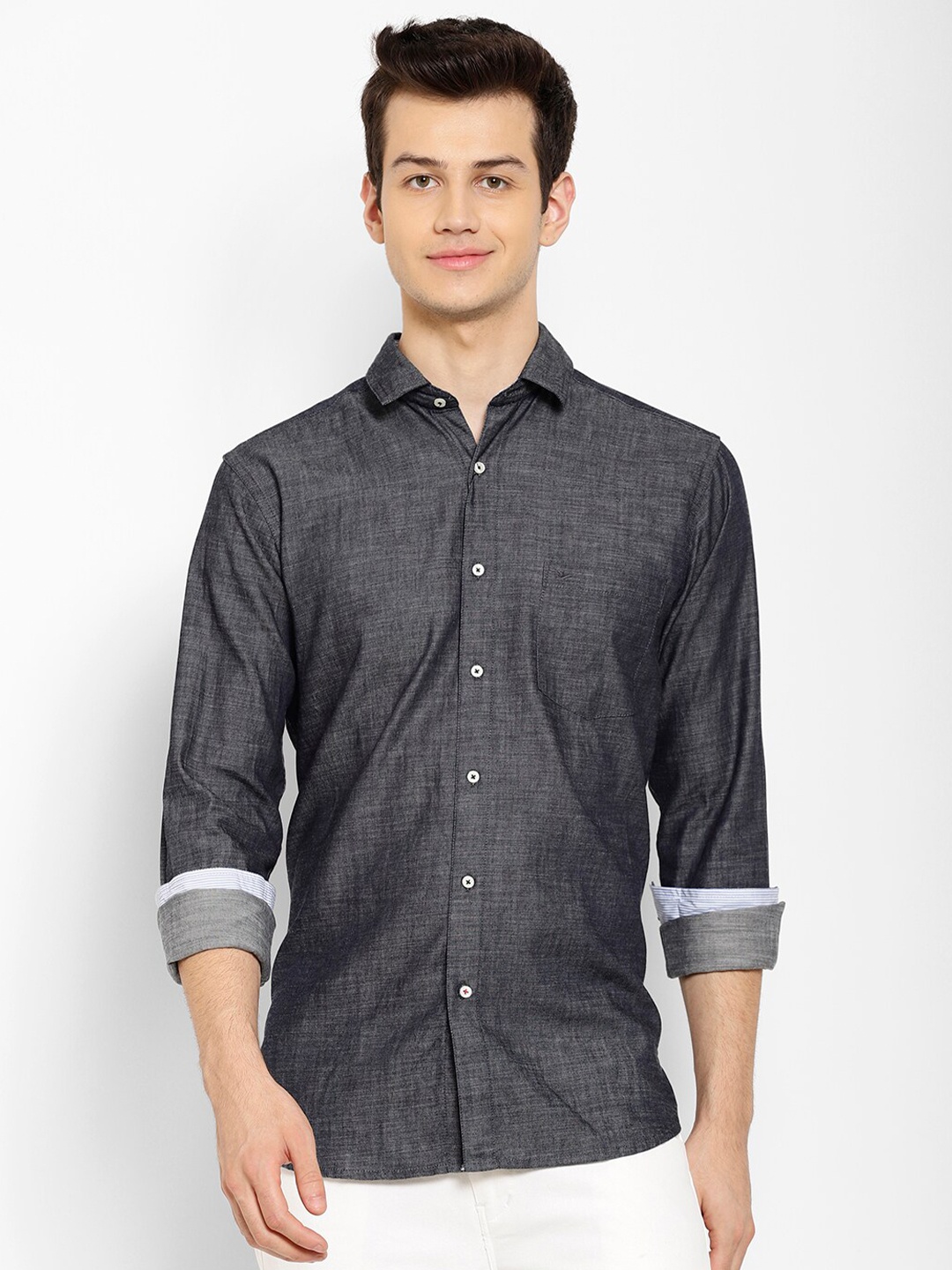 

cape canary Men Grey Smart Cotton Casual Shirt