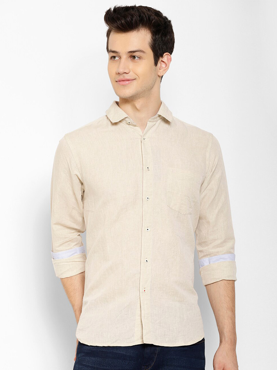 

cape canary Men Beige Smart Casual Cotton Shirt