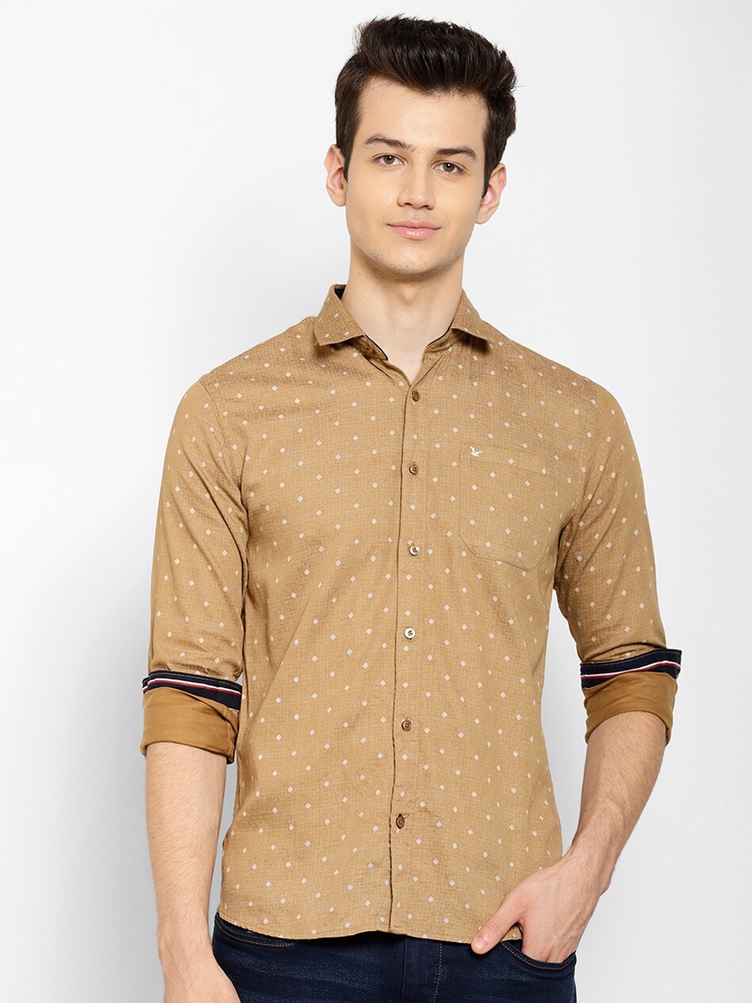 

cape canary Men Brown Smart Printed Casual Shirt