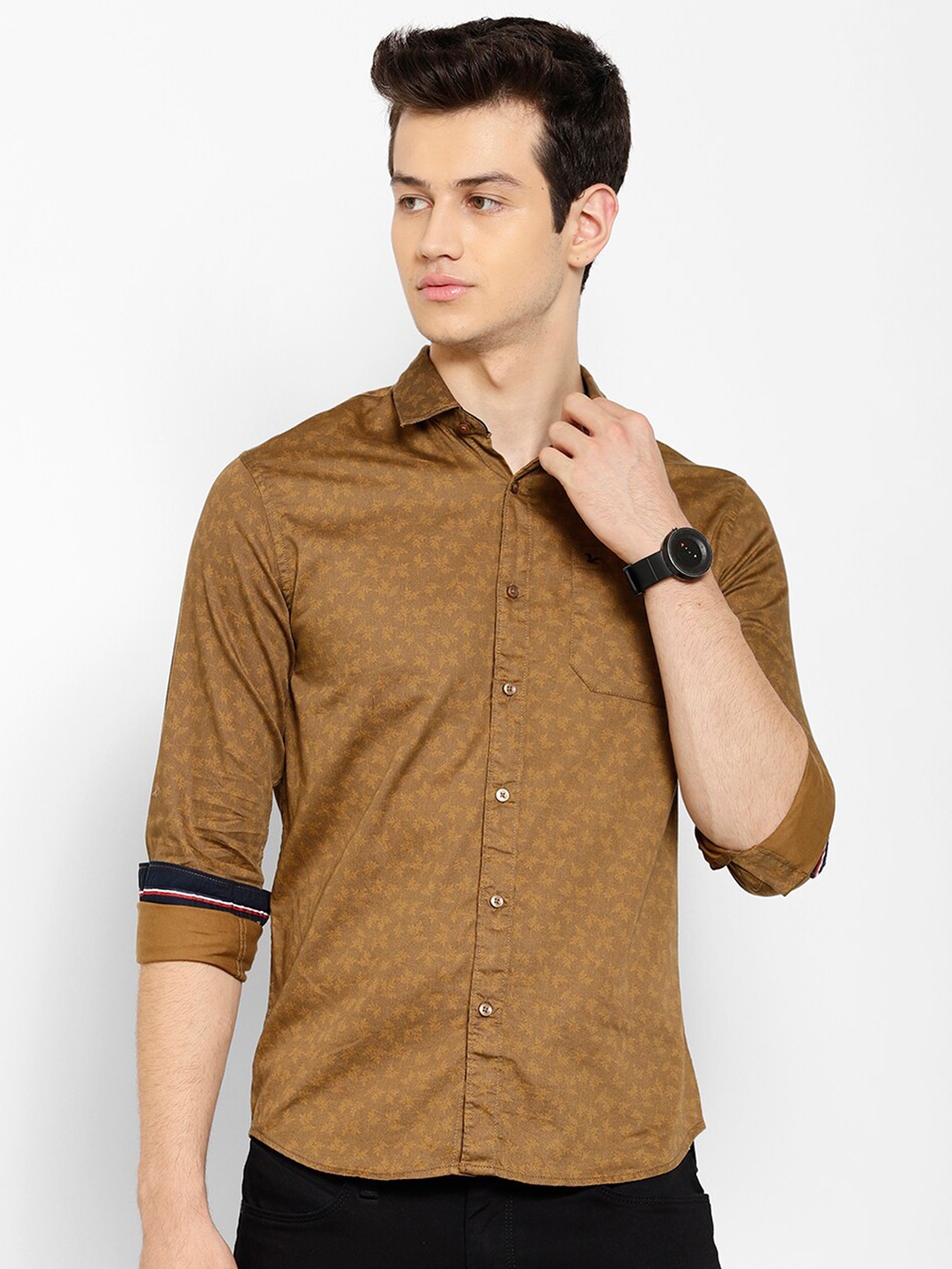 

cape canary Men Brown Smart Printed Casual Shirt
