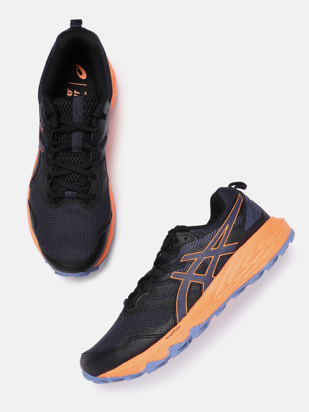

ASICS Men Navy Navy Blue & Black Woven Ortholite AmpliFoam Gel-Sonoma 6 Running Shoes