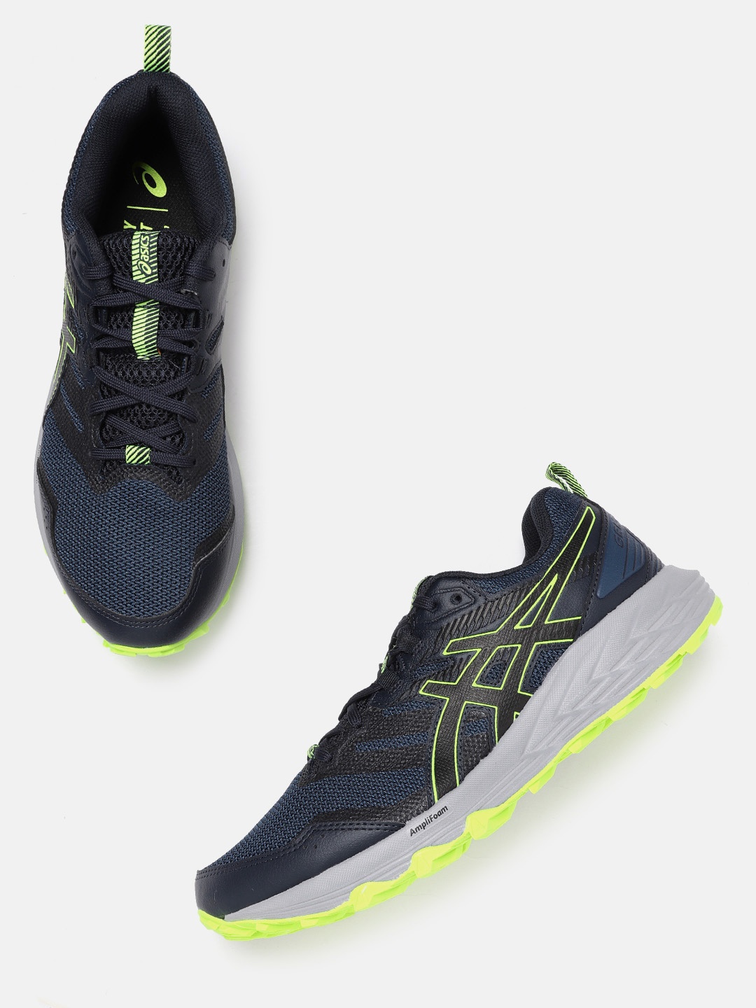

ASICS Men Navy Blue & Black Woven Design Ortholite AmpliFoam Gel-Sonoma 6 Running Shoes
