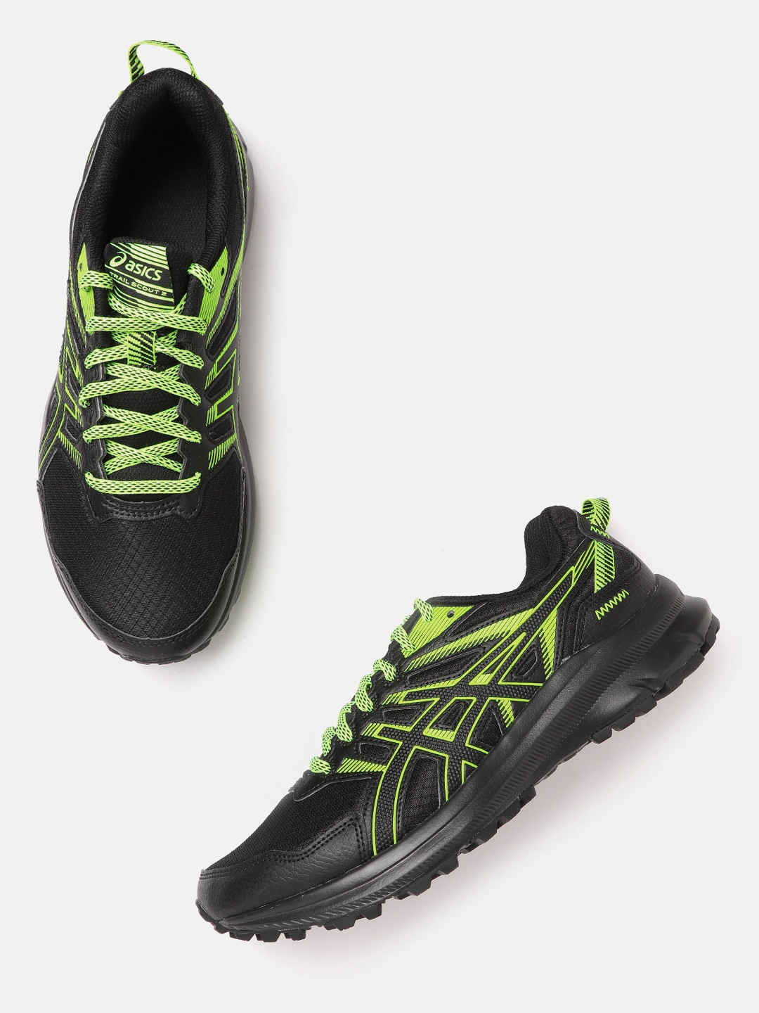 

ASICS Men Black & Neon Green Woven Design Trail Scout 2 Running Shoes