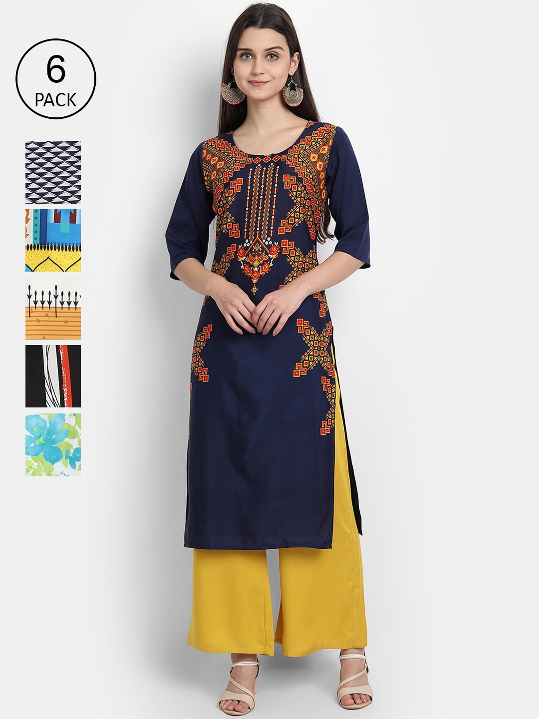 

1 Stop Fashion Women Pack Of 6 Kurtas, Yellow