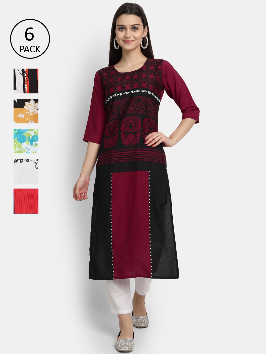 

1 Stop Fashion Women Pack Of 6 Kurtas, Maroon