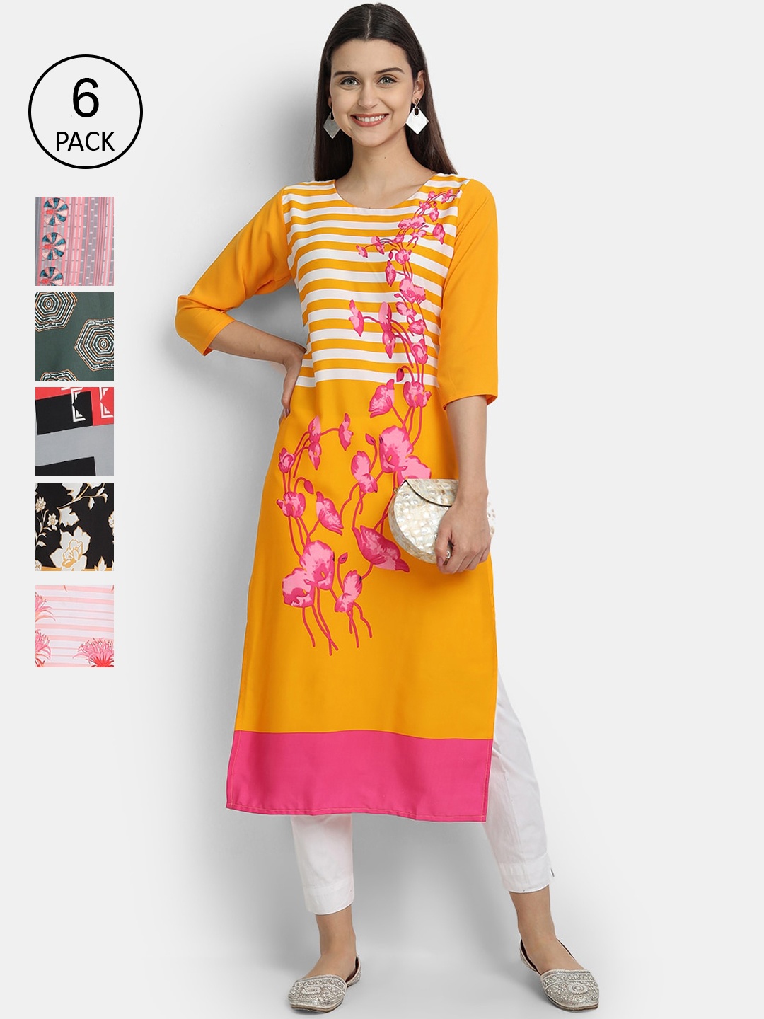

1 Stop Fashion Women Pack Of 6 Kurtas, Pink