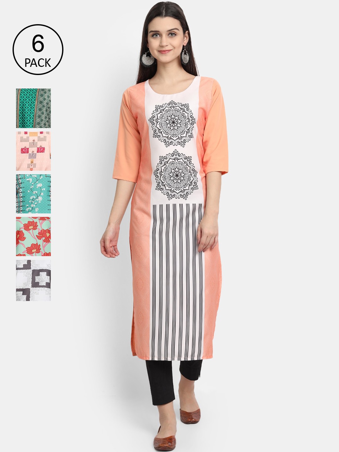 

1 Stop Fashion Women Pack Of 6 Kurtas, Peach