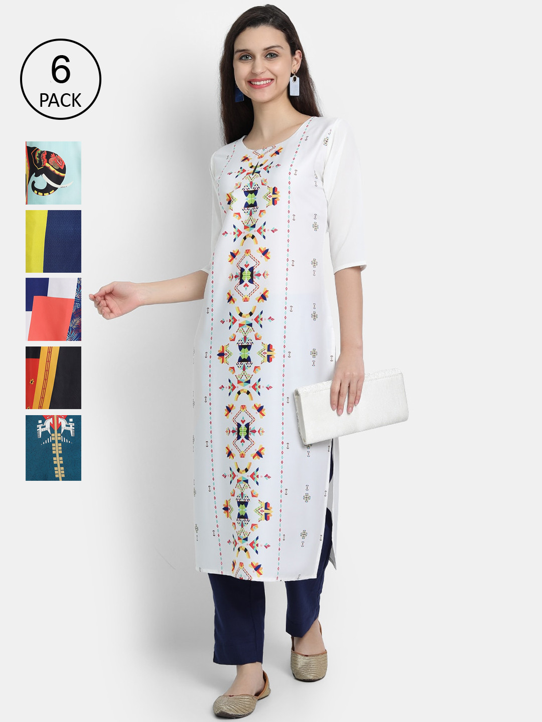 

1 Stop Fashion Women Pack Of 6 Kurtas, White